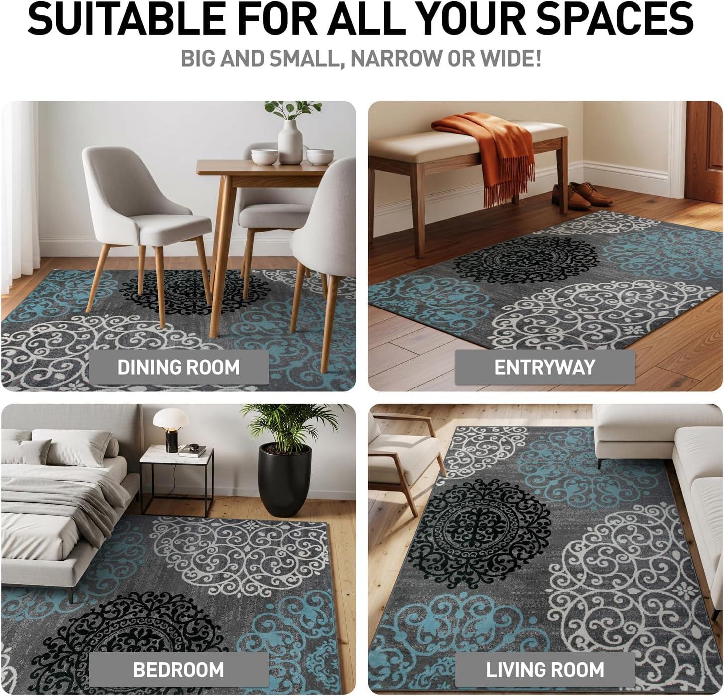 imageRugshop Modern Floral Scroll Area Rug Authentic TurkishMade NonShedding Carpet Alfombras with Jute Backing for Dining Room Living Room and Office Gray 2 x 3Grey