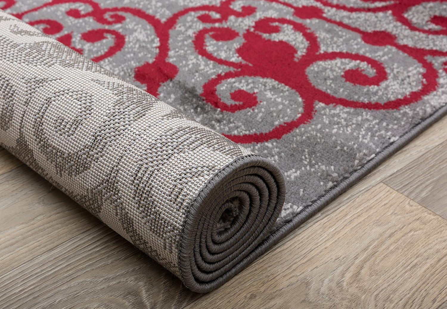 imageRugshop Modern Floral Scroll Area Rug Authentic TurkishMade NonShedding Carpet Alfombras with Jute Backing for Dining Room Living Room and Office Gray 2 x 3Red