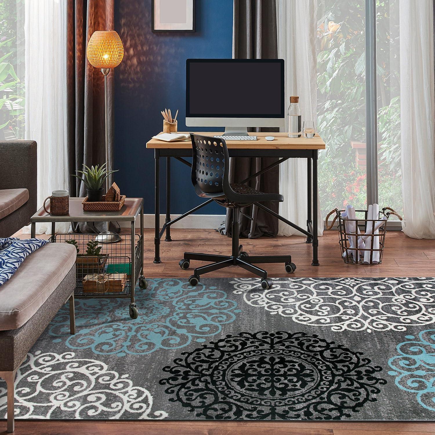 imageRugshop Modern Floral Scroll Area Rug Authentic TurkishMade NonShedding Carpet Alfombras with Jute Backing for Dining Room Living Room and Office Gray 2 x 3Grey