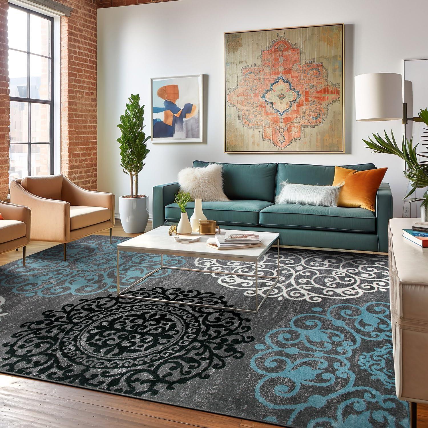 imageRugshop Modern Floral Scroll Area Rug Authentic TurkishMade NonShedding Carpet Alfombras with Jute Backing for Dining Room Living Room and Office Gray 2 x 3Grey