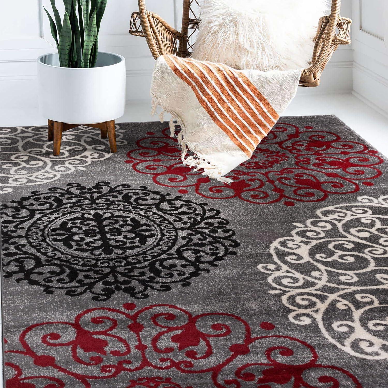 imageRugshop Modern Floral Scroll Area Rug Authentic TurkishMade NonShedding Carpet Alfombras with Jute Backing for Dining Room Living Room and Office Gray 2 x 3Red