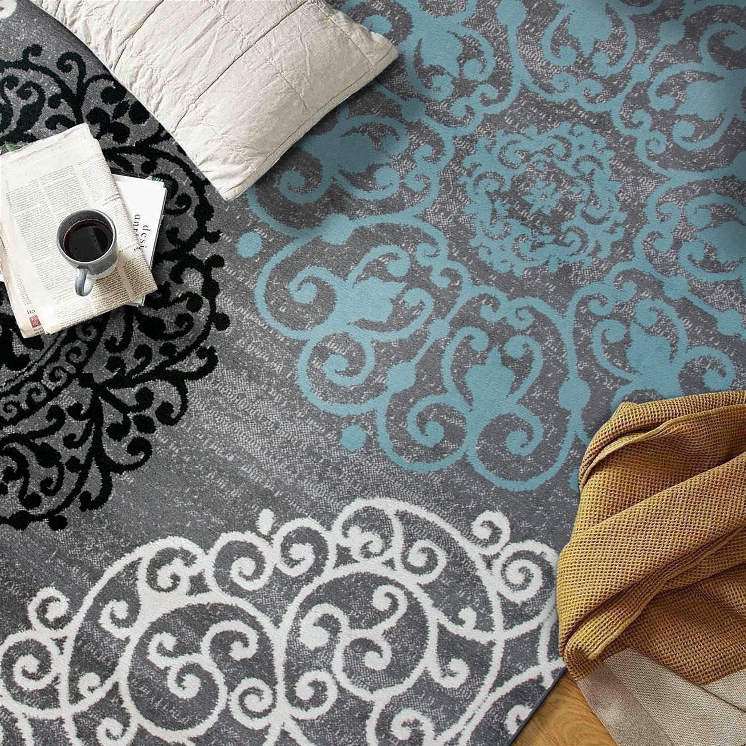 imageRugshop Modern Floral Scroll Area Rug Authentic TurkishMade NonShedding Carpet Alfombras with Jute Backing for Dining Room Living Room and Office Gray 2 x 3Grey