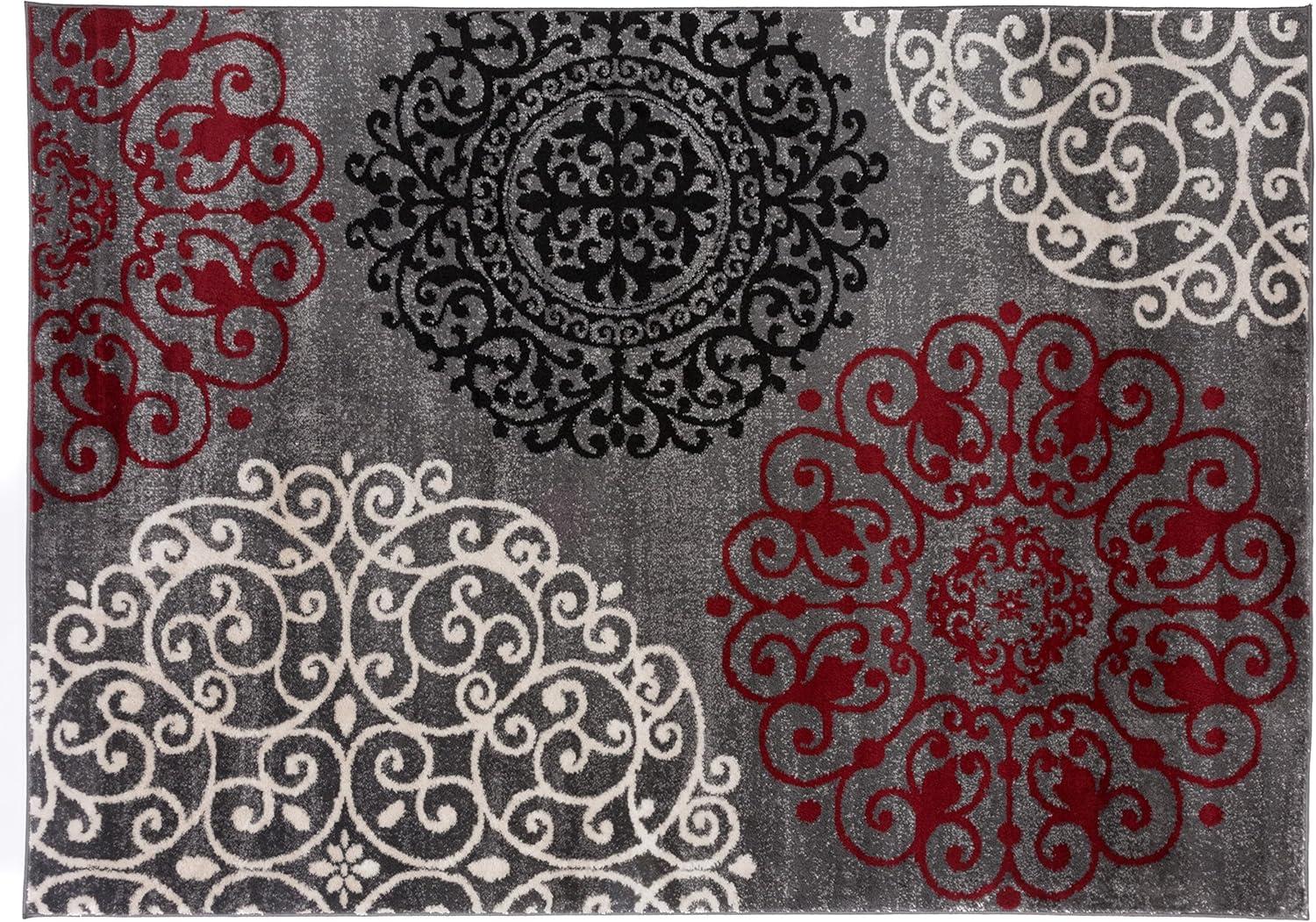 imageRugshop Modern Floral Scroll Area Rug Authentic TurkishMade NonShedding Carpet Alfombras with Jute Backing for Dining Room Living Room and Office Gray 2 x 3Red