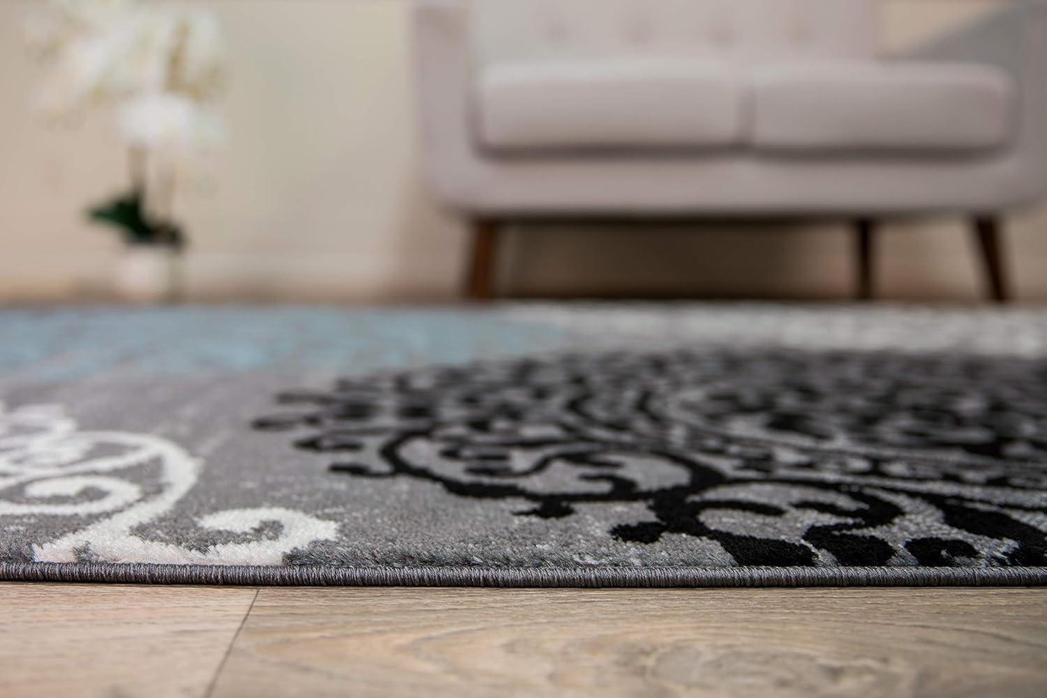 imageRugshop Modern Floral Scroll Area Rug Authentic TurkishMade NonShedding Carpet Alfombras with Jute Backing for Dining Room Living Room and Office Gray 2 x 3Grey