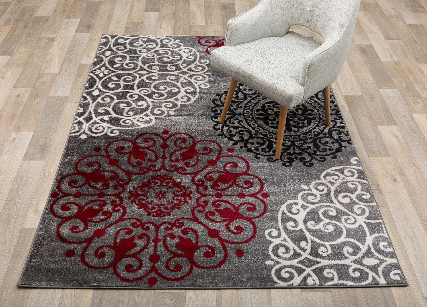 imageRugshop Modern Floral Scroll Area Rug Authentic TurkishMade NonShedding Carpet Alfombras with Jute Backing for Dining Room Living Room and Office Gray 2 x 3Red