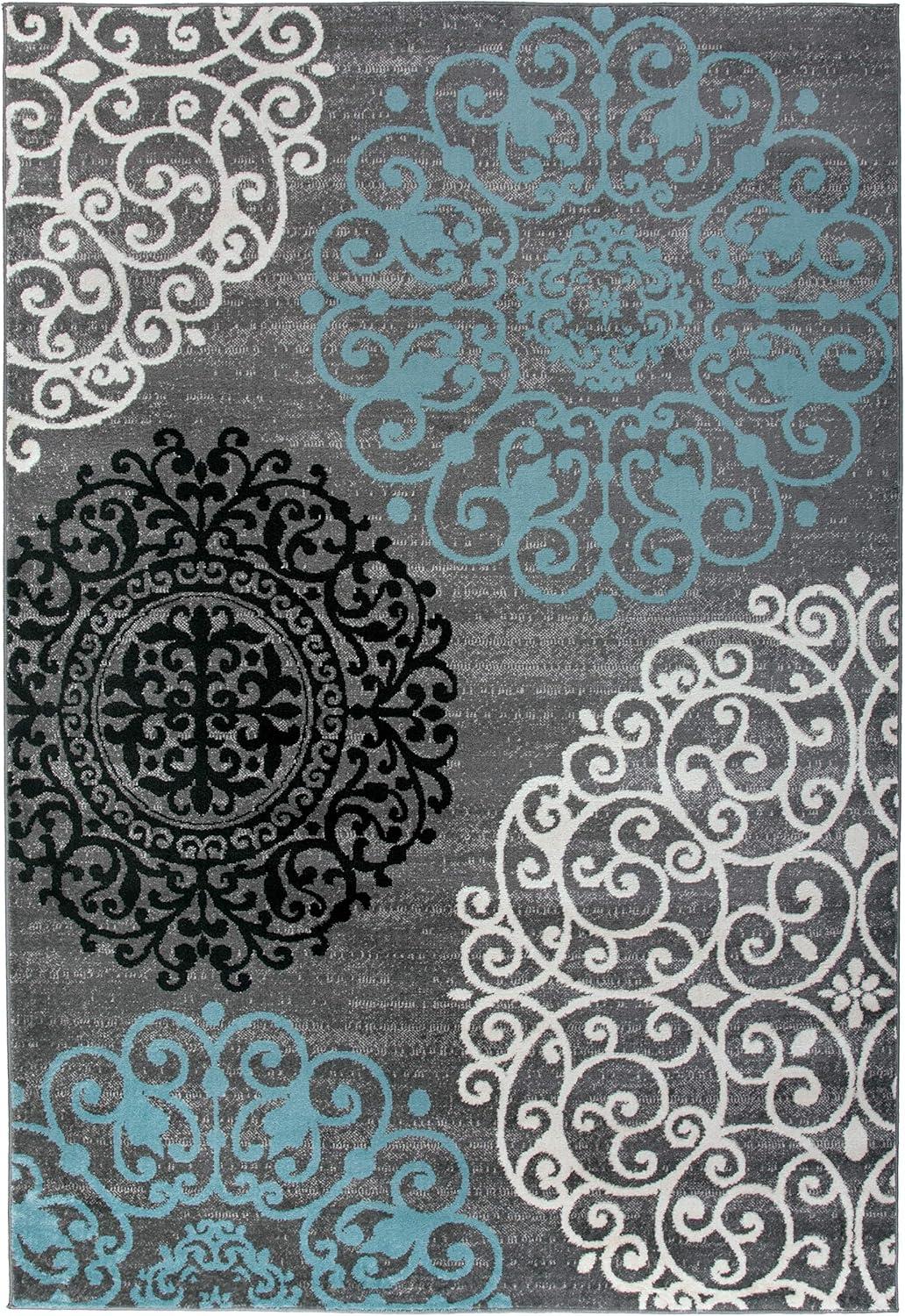 imageRugshop Modern Floral Scroll Area Rug Authentic TurkishMade NonShedding Carpet Alfombras with Jute Backing for Dining Room Living Room and Office Gray 2 x 3Grey