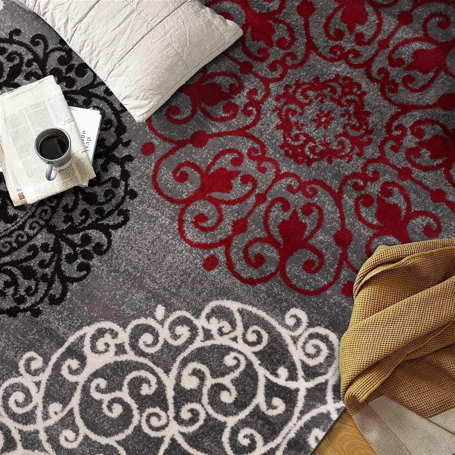 imageRugshop Modern Floral Scroll Area Rug Authentic TurkishMade NonShedding Carpet Alfombras with Jute Backing for Dining Room Living Room and Office Gray 2 x 3Red
