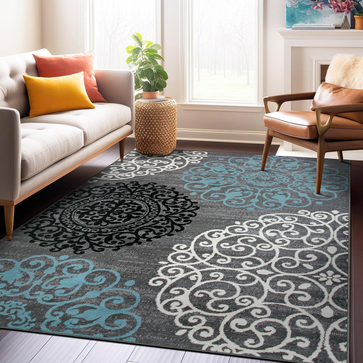 imageRugshop Modern Floral Scroll Area Rug Authentic TurkishMade NonShedding Carpet Alfombras with Jute Backing for Dining Room Living Room and Office Gray 2 x 3Grey