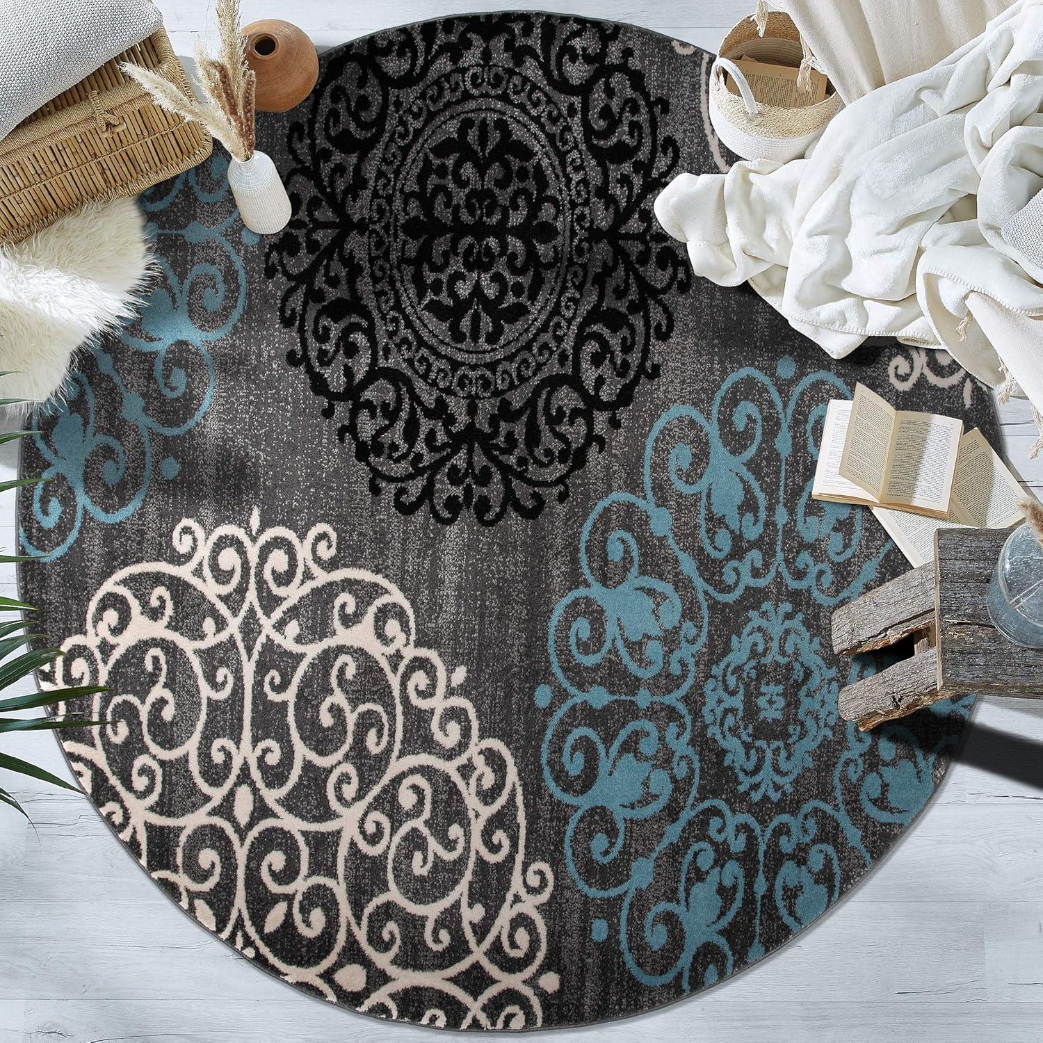 imageRugshop Modern Floral Scroll Area Rug Authentic TurkishMade NonShedding Carpet Alfombras with Jute Backing for Dining Room Living Room and Office Gray 2 x 3Grey