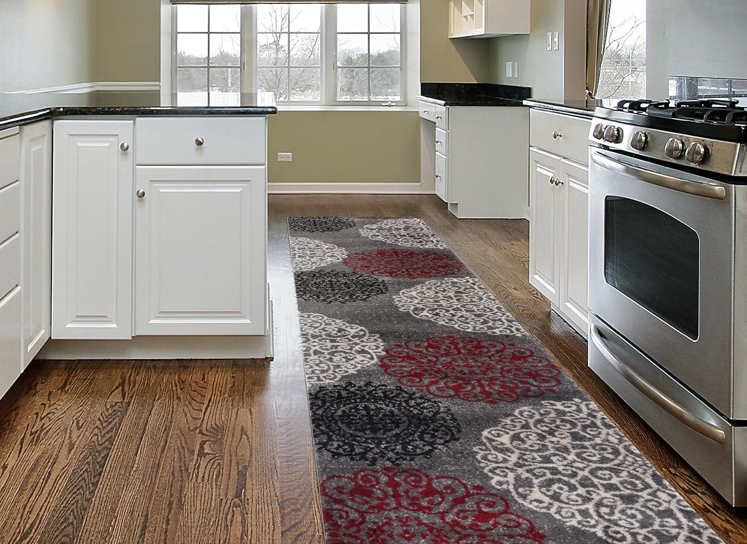 imageRugshop Modern Floral Scroll Area Rug Authentic TurkishMade NonShedding Carpet Alfombras with Jute Backing for Dining Room Living Room and Office Gray 2 x 3Red