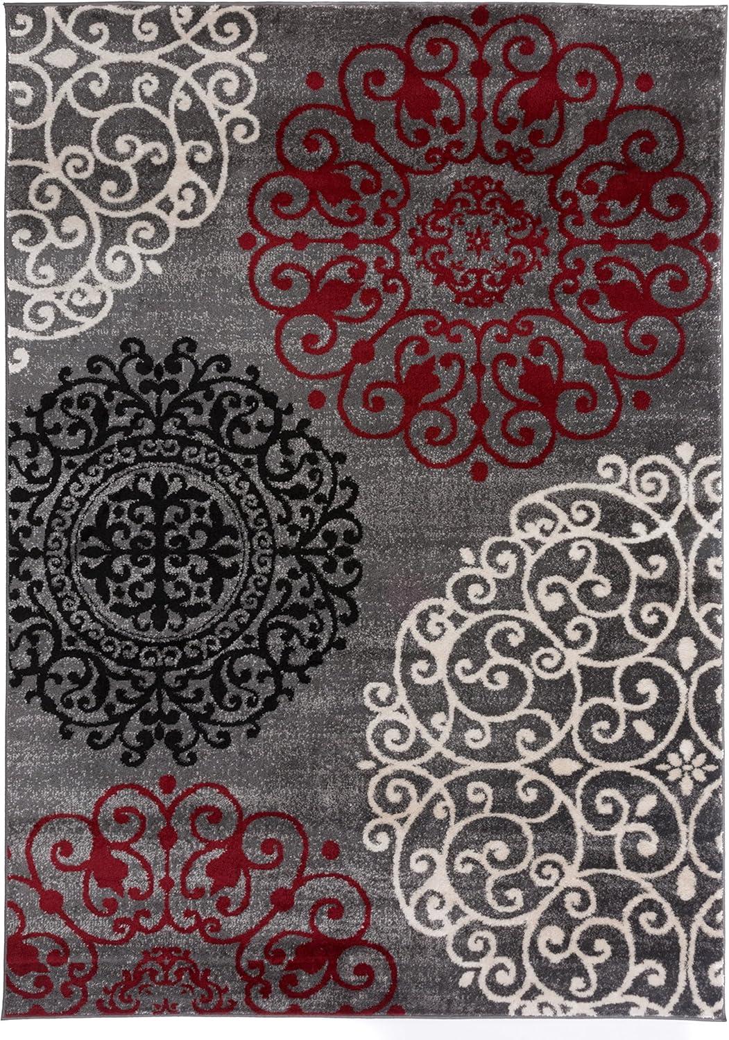 imageRugshop Modern Floral Scroll Area Rug Authentic TurkishMade NonShedding Carpet Alfombras with Jute Backing for Dining Room Living Room and Office Gray 2 x 3Red