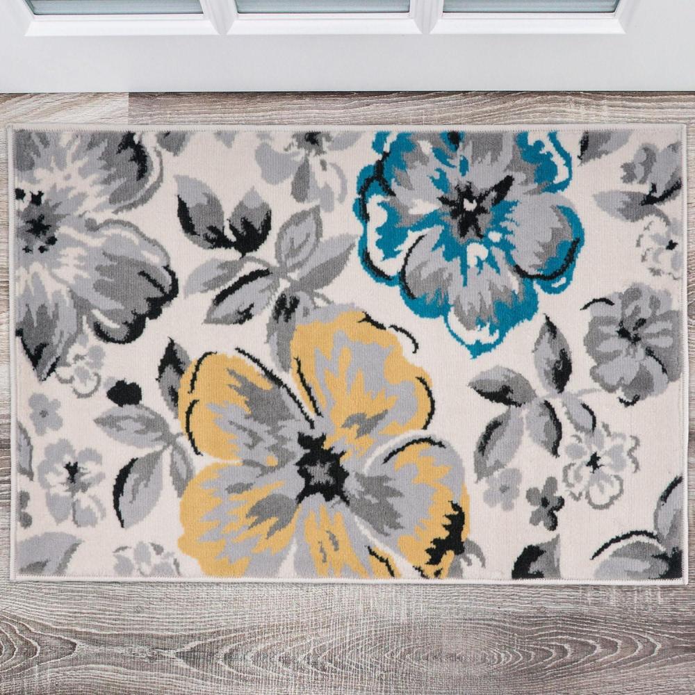 imageRugshop Modern Floral Design Area Rug for Living RoomBedroomHome OfficeKitchen Non Shedding Area Rug 2 X 3 BlueCream