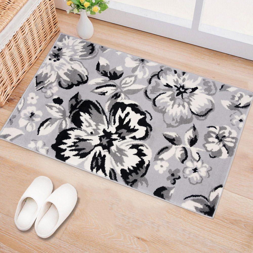 imageRugshop Modern Floral Design Area Rug for Living RoomBedroomHome OfficeKitchen Non Shedding Area Rug 2 X 3 BlueGrey