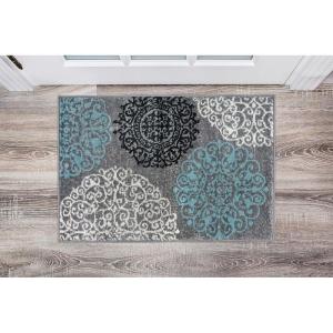 Rugshop Modern Floral Scroll Area Rug, Authentic Turkish-Made Non-Shedding Carpet Alfombras with Jute Backing for Dining Room, Living Room and Office, Gray, 2′ x 3′(Grey)